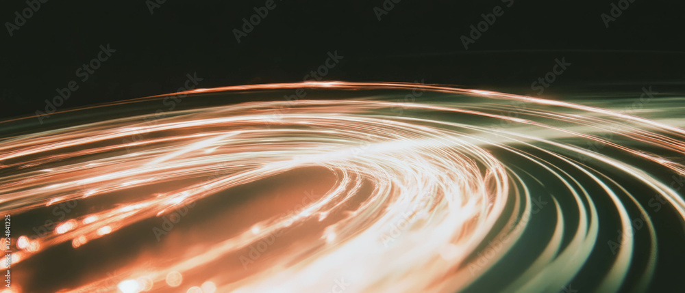 Poster Swirling spark trails create dynamic vortex effect on black background for logo placement