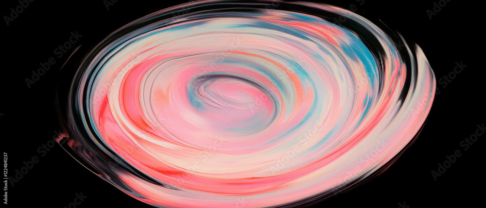 Poster Swirling spiral watercolor patterns creating a dynamic vortex effect on a black background