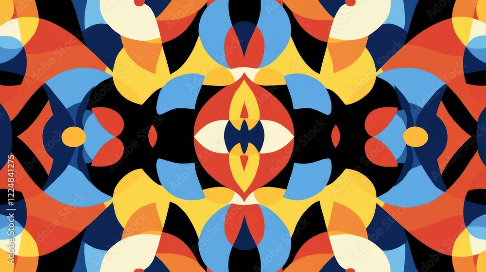 Poster vibrant abstract geometric pattern featuring bold colors and dynamic shapes ideal for modern design 