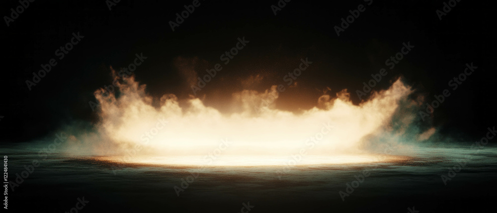 Poster Three-dimensional dust texture with floating light and depth against a black background