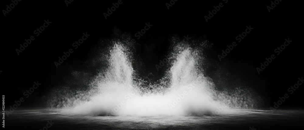 Poster Three-dimensional dust texture with floating light and empty space against black background