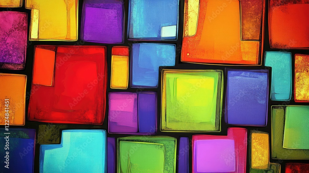 Poster a lively pattern of colorful squares arranged in a layered format, perfect for web and digital art d