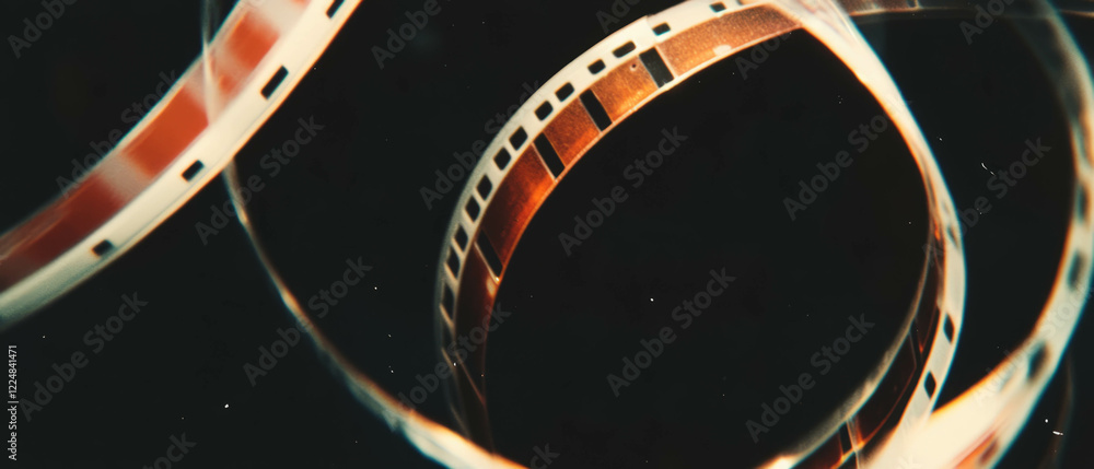 Poster three-dimensional film grain texture with depth and central focus on a dark background