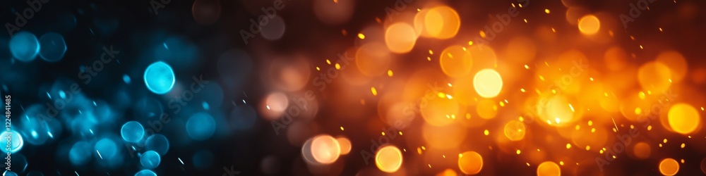 Aufkleber abstract background of defocused blue and orange lights with bokeh and glowing particles.