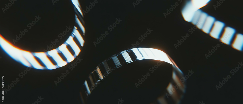 Poster realistic three-dimensional film grain texture with depth on a black background