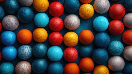 A bunch of colorful wooden balls are arranged in a pattern. Generative AI