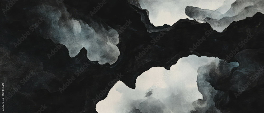 Poster three-dimensional watercolor texture with central emptiness on a dark background