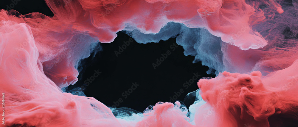 Poster 3d watercolor texture with central space and realistic perspective on a black background