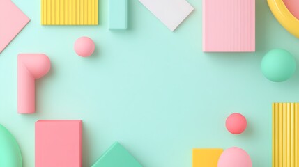 Colorful Geometric Shapes on a Soft Mint Background for Creative Design and Artistic Projects