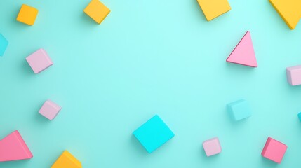 Colorful Geometric Shapes on a Soft Mint Background Ideal for Creative Projects and Background Designs