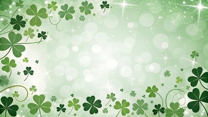 st. patrick&rsquo;s day background with green shamrocks, sparkling lights, and bokeh effect
