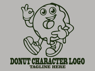 Cheerful green donuts fun food character, happy donuts fun face and suitable for cute cartoon design donut vector illustration background