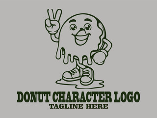 Cheerful green donuts fun food character, happy donuts fun face and suitable for cute cartoon design donut vector illustration background