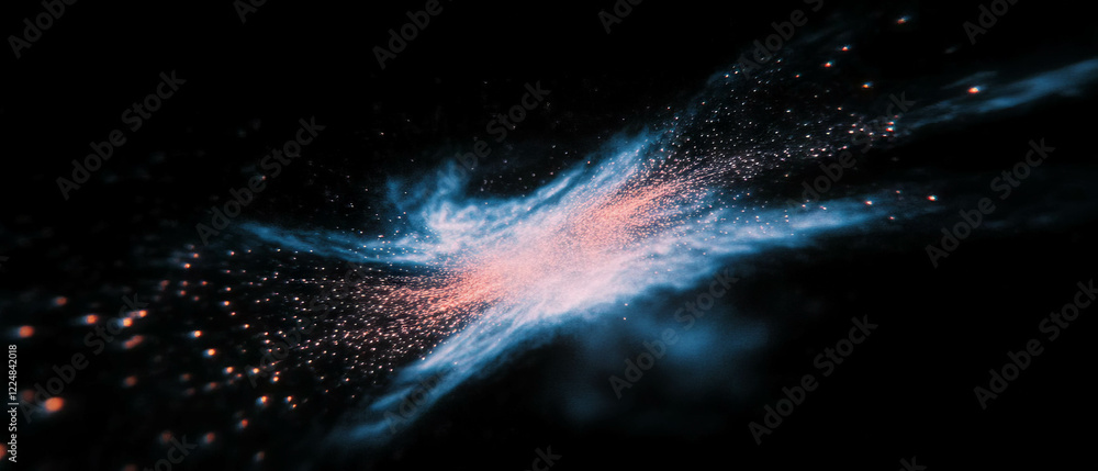 Poster Glowing particles create an energetic effect in a dark backdrop with a clear central area