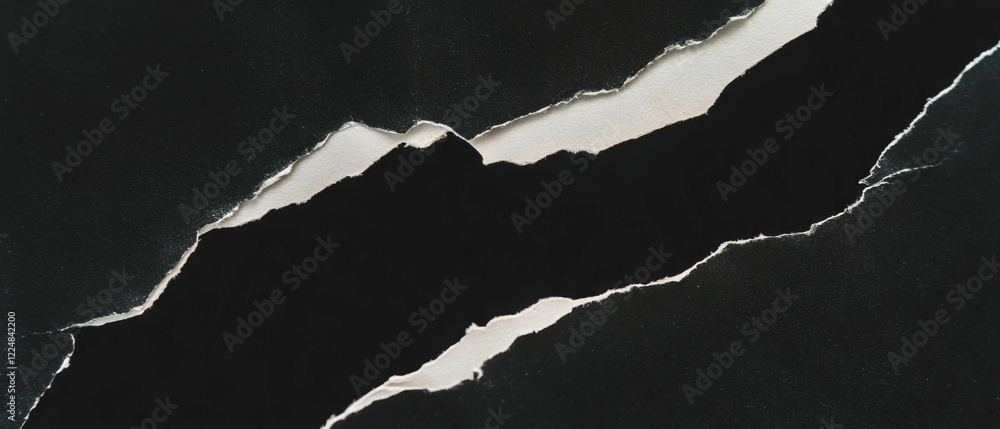 Poster Distressed torn edges paper texture with black background creating a striking visual contrast