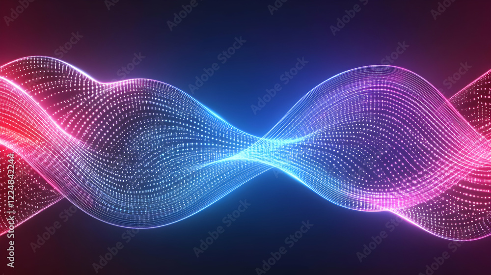 Aufkleber abstract neon wavy lines flowing smoothly with particles on dark background