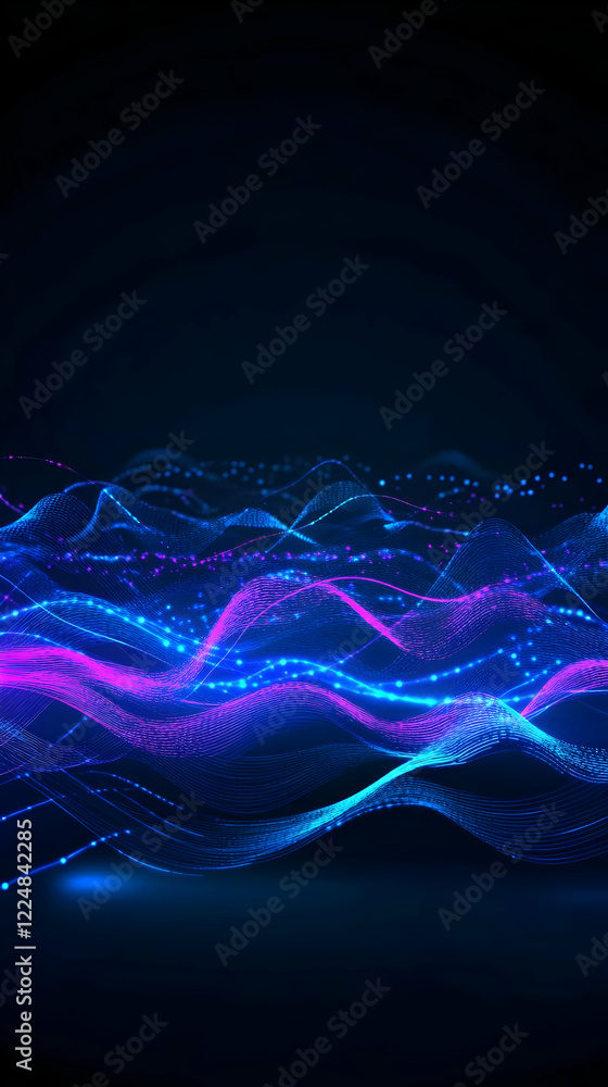 Aufkleber abstract background shows flowing waves of light and particles dynamically in blue and pink