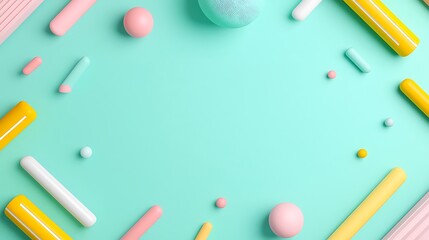 Colorful Geometric Shapes on a Soft Turquoise Background for Creative Designs and Modern Art Projects