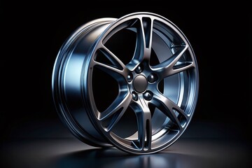 Obraz premium Night Photography: Gleaming Car Alloy Wheel, 3D Rendered, Isolated on Black Background