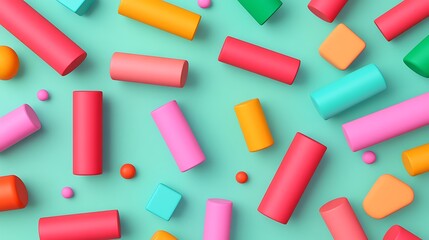 Colorful Geometric Shapes on a Teal Background for Creative and Abstract Design Projects