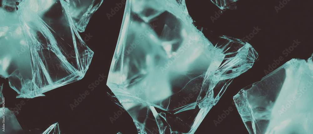 Poster visually enhanced broken glass texture with clear central area on black background