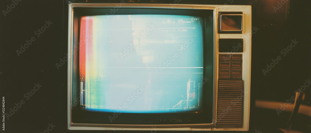 Poster vintage tv screen overlay texture with vignette effect and dark corners on a black background