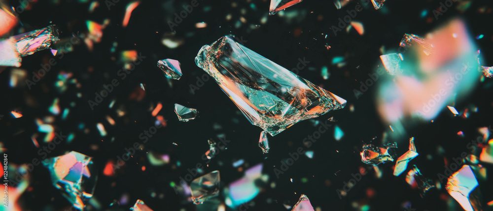 Poster visually enhanced broken glass texture overlay with clear center on dark background