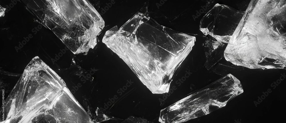 Poster visually enhanced broken glass texture with a clear center on a dark background