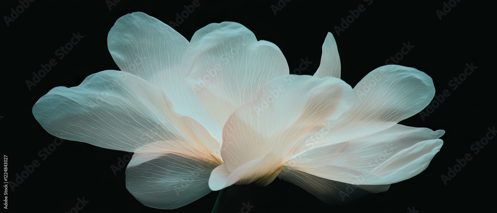 Poster visually enhanced petal texture with intricate floral design on a black background