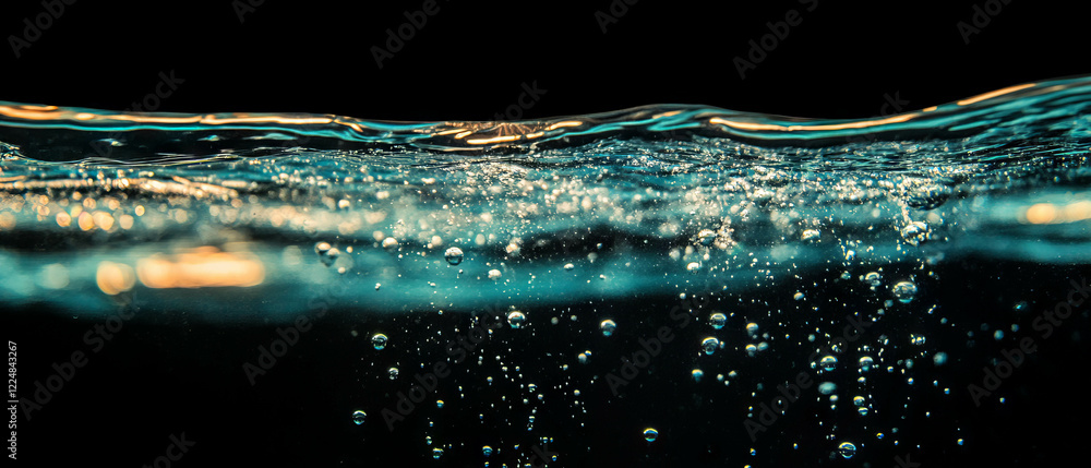 Aufkleber floating bubbles create a serene effect in calm water against a black background