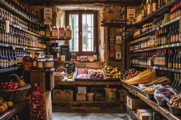 Un negozio tradizionale italiano, con scaffali pieni di prodotti tipici
