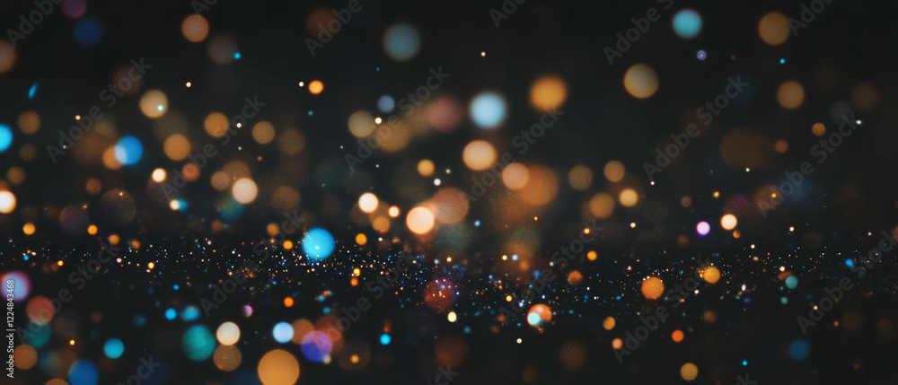 Poster Water bubbles create a bokeh effect on a dark background enhancing a dreamy atmosphere