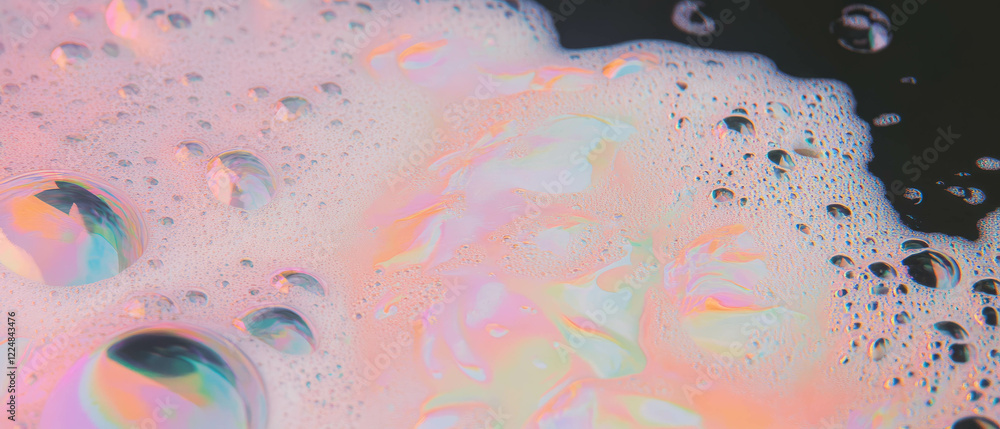 Poster water bubbles create a vibrant display against a dark background with foamy textures
