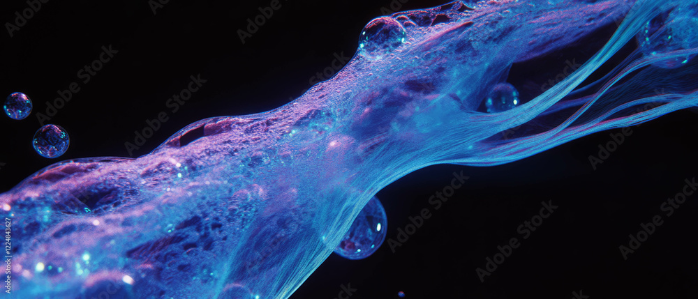 Poster water bubbles gracefully move and flow against a black background creating dynamic textures