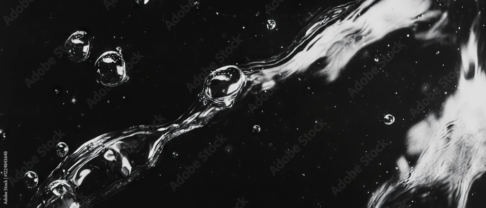 Aufkleber Bubbles in motion with dynamic flow on a dark background creating a mesmerizing effect