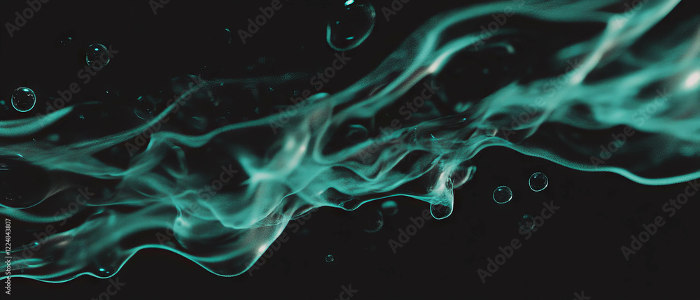 Poster Dynamic movement of water bubbles merging in a fluid effect against a black background