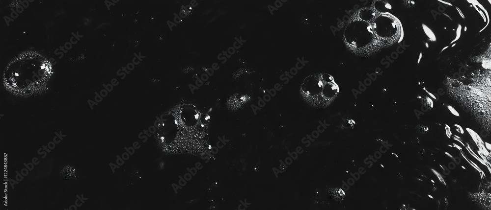 Poster water bubbles floating in a viscous liquid against a dark background with thick texture