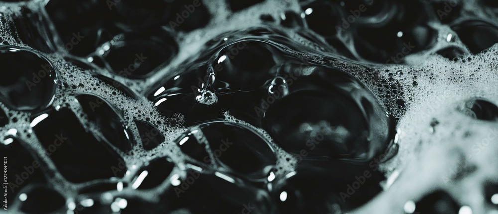 Poster overlay texture featuring water bubbles with three-dimensional appearance on black background