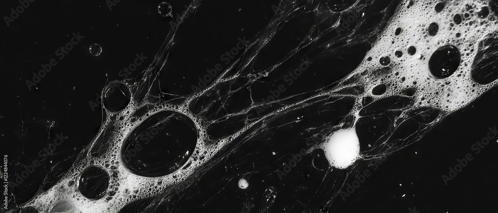 Leinwandbilder dynamic water bubbles create textured overlay on black background with varying sizes