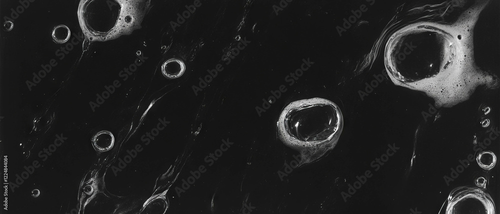 Poster Water bubbles overlay texture with dynamic patterns on black background