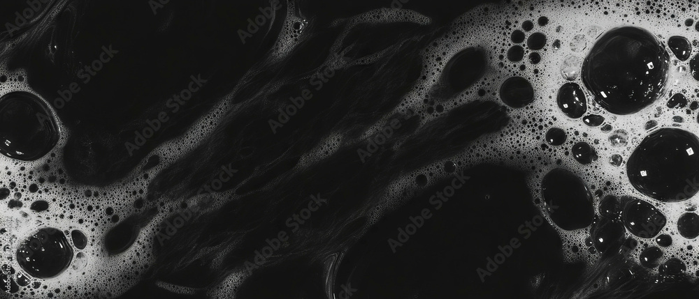 Poster Water bubbles overlay texture on a black background with dynamic patterns and varying sizes