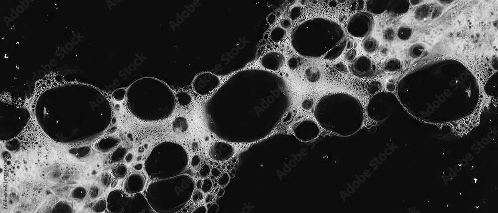 Poster Water bubbles create dynamic patterns against a black background for a textured appearance