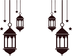A simple yet elegant design featuring several hanging Islamic lanterns, silhouetted against a white background.
