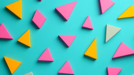 Colorful Geometric Shapes on Bright Blue Background for Creative Design and Artistic Inspiration