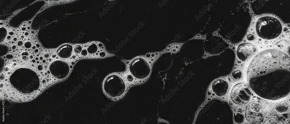 Poster Water bubbles texture showcasing small clusters against a black backdrop with clear effect