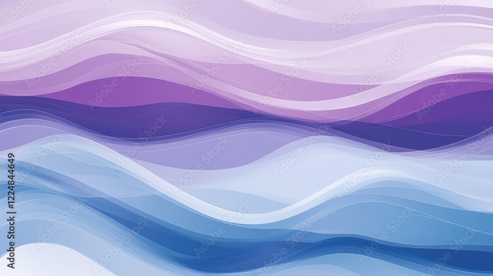 Poster Abstract Waves of Soft Purple and Blue Tones Creating a Serene and Calming Visual Effect for Background Design in Digital Art and Decor Applications