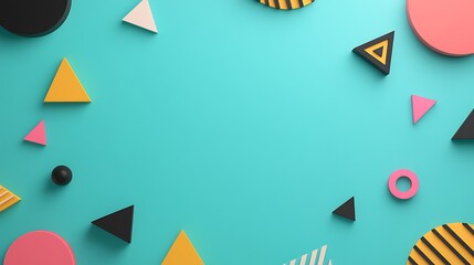 Colorful Geometric Shapes on Bright Turquoise Background for Modern Design and Creative Projects