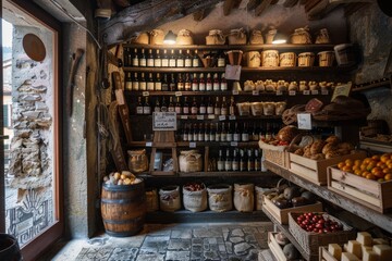 Un negozio tradizionale italiano, con scaffali pieni di prodotti tipici