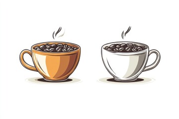 Obraz premium Two steaming cups filled with roasted coffee beans
