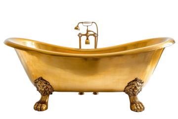 Isolated Golden Bathtub with Lion Feet and Fixture